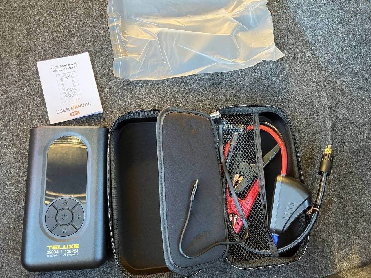 TELUXE Jump Starter with Air Compressor, 2500A 150PSI Car Battery Black