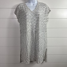 Eileen Fisher 100% Organic Linen A-Line Dress White Pattern sz Small Petite