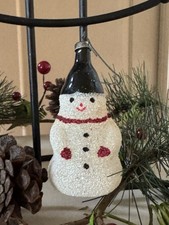 Vintage Poland Hand Decorated Glass Ornament Snowman Flocked Glitter 3"