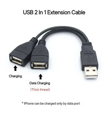 USB 2.0 A Stecker auf 2 Dual USB Buchse Y Splitter Hub Stromkabel Adapter Kabel