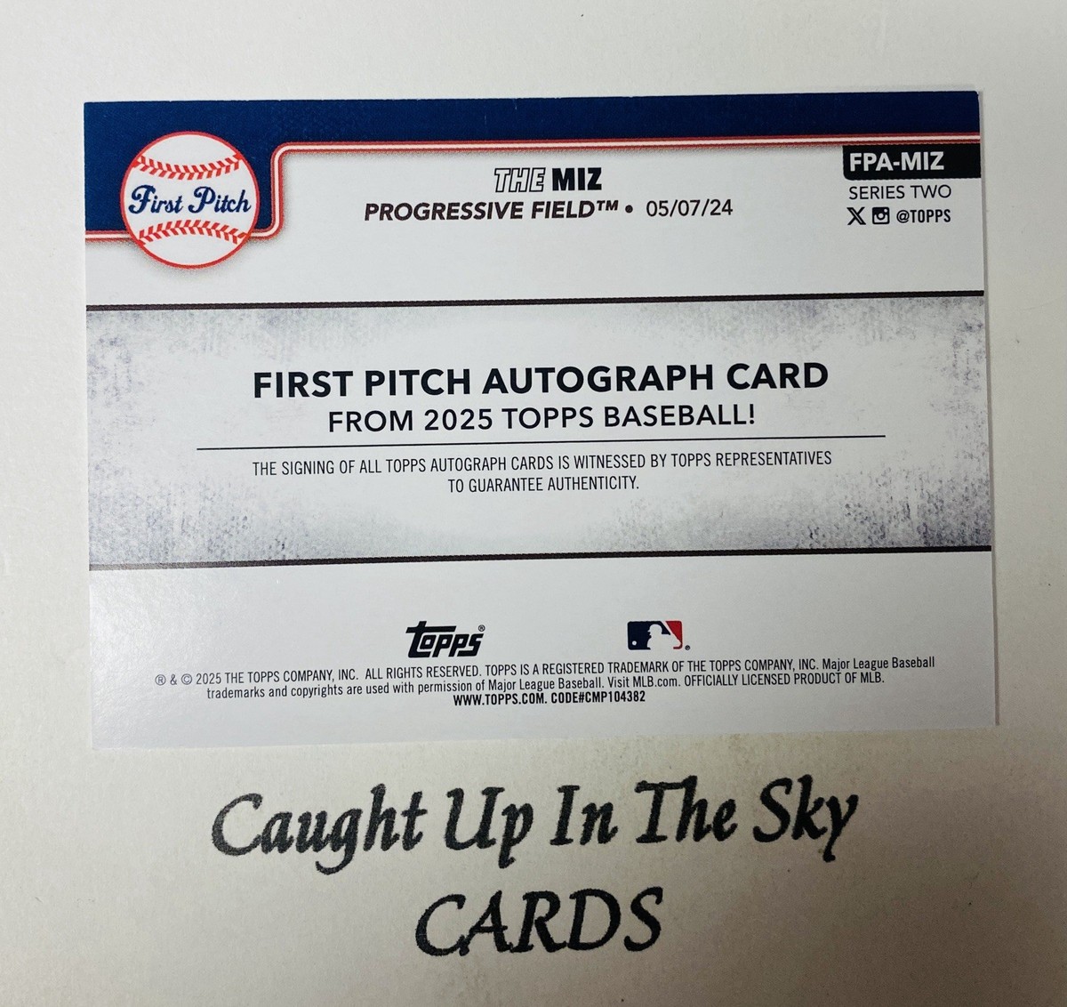 mizページ 2025 Topps Series 2 The Miz “First Pitch” Auto #79/99 Guardians