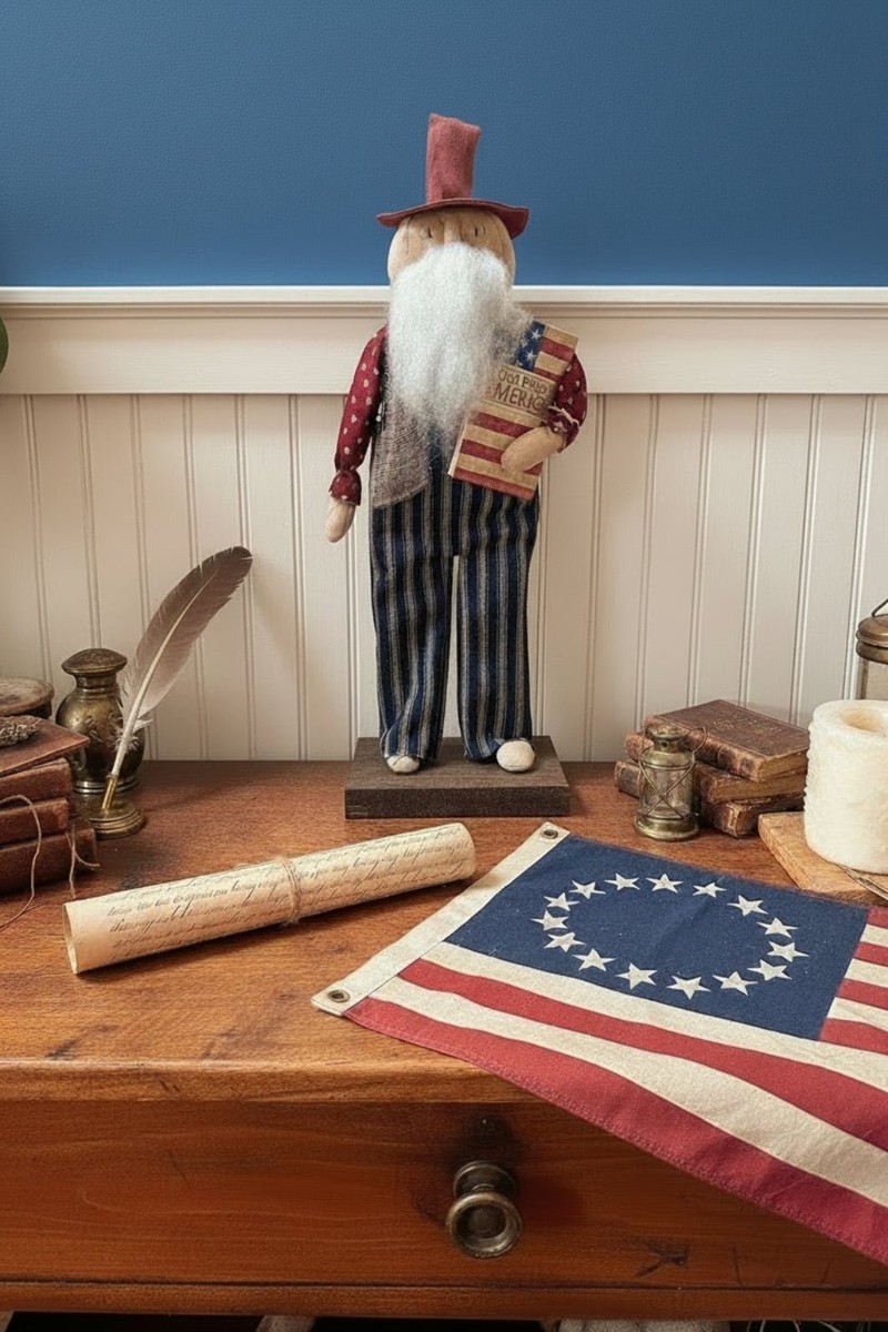 Handmade Primitive Uncle Sam Folk Art Doll - 16