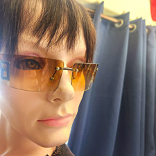 Gucci Women  s Rimless Rectangle Sunglasses Black Metal Frame Brown Tinted 48  22