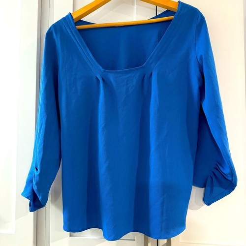 Massimo Dutti, Massimo Dutti Royal Blue Blouse w/ Square Neckline in Back & Gathered Sleeve