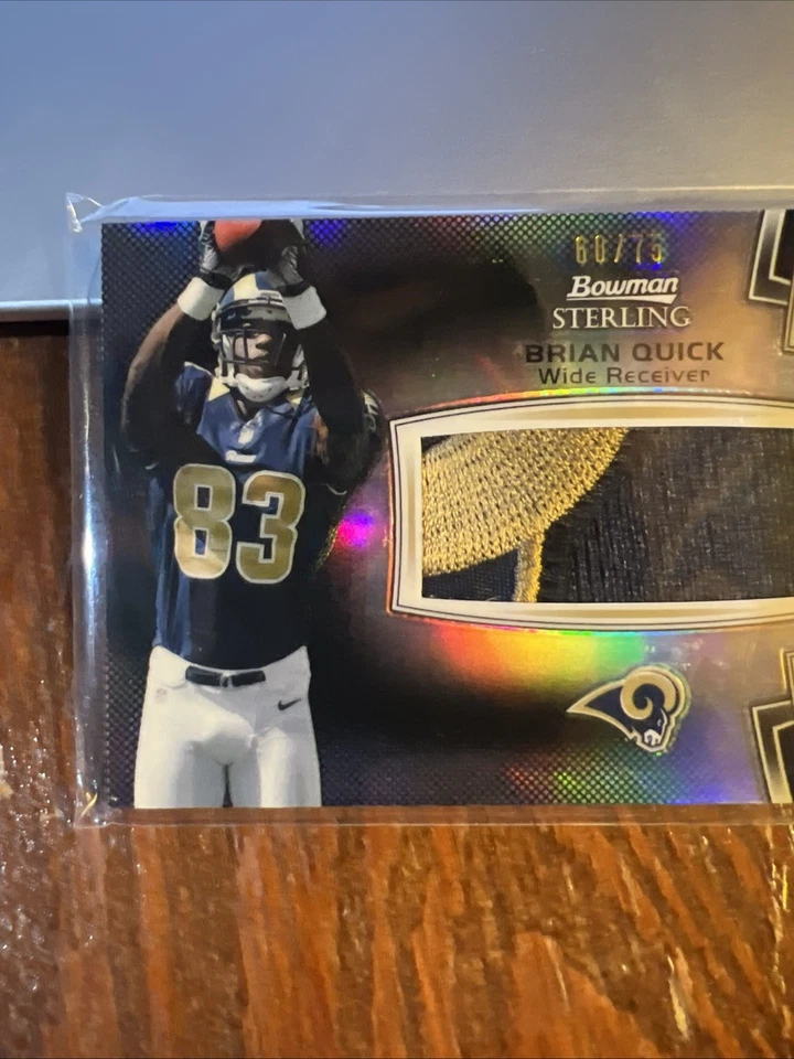 Brian Quick 2012 Bowman Sterling Jumbo Rookie Relic Black Refractor RC /75 Patch - Image 3 of 4