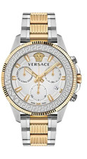 Versace Greca Action Chronograph Quartz Silver Dial Two Tone Steel Strap Watch