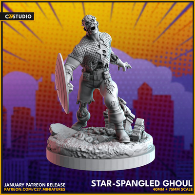 C27 - Zombie Captain America Fan Sculpt (40mm Marvel Crisis Protocol Scale)