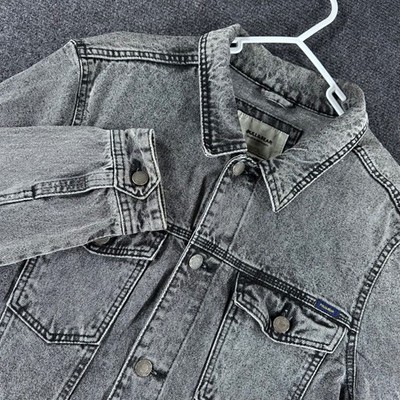 Pull&Bear Denim Jacket Mens L Large Grey Acid Wash Cotton Trucker Button Up