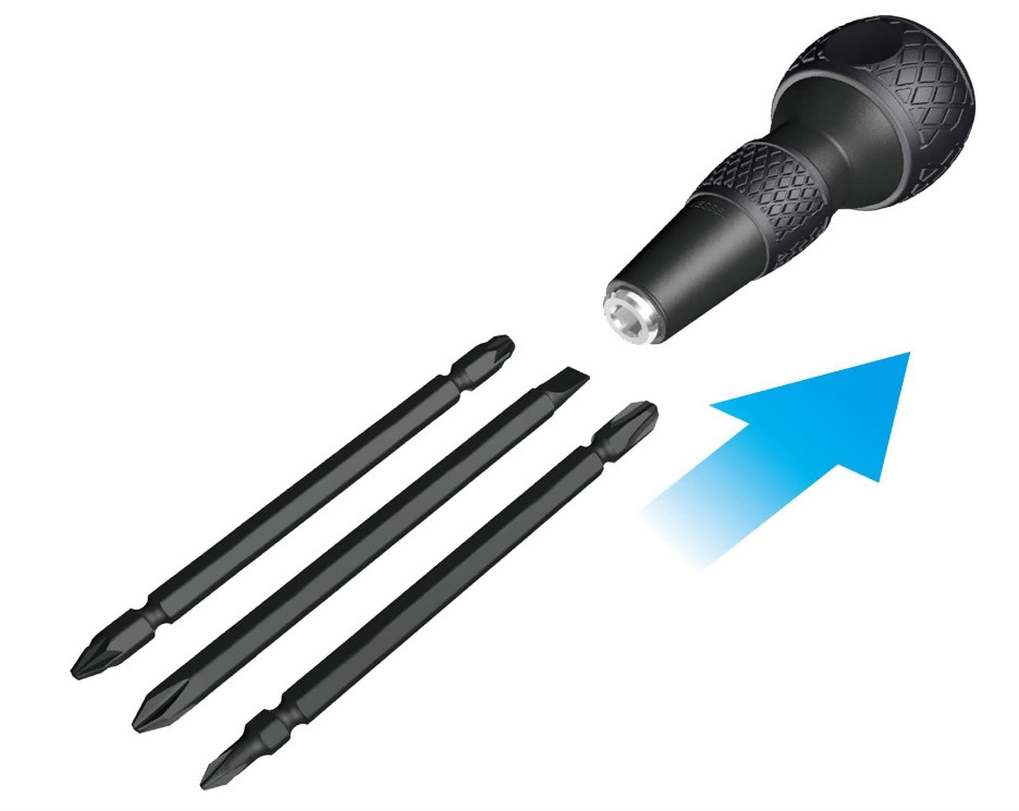 VESSEL BALL GRIP 1/4" Hex. Bit Interchangeable Screwdriver (Bit 3PC. (+1...