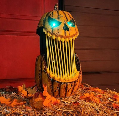 Scary Pumpkin Animatronic Lights & Sound Halloween Prop 1.5ft Lighted LED Prop