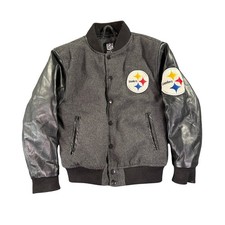 NFL Team Apparel Pittsburgh Steelers Varsity Jacket Youth Medium Black 100 Wool