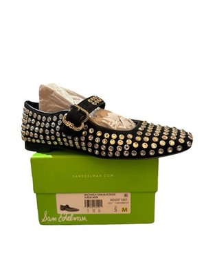 Sam Edelman Michaela Gem Studded Mary Jane Flats Black Suede Size 5M