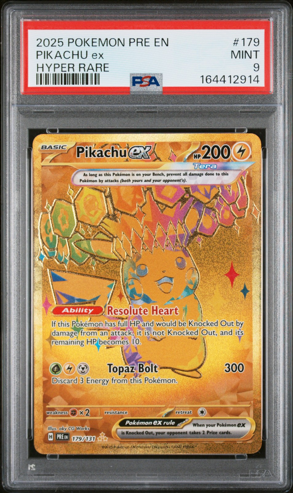 2025 POKEMON PRE EN-PRISMATIC EVOLUTIONS HYPER RARE #179 PIKACHU EX PSA 9