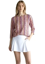 J McLaughlin Size XS Top Catalina Cloth Print Boatneck 3/4 Sleeve Stretch Active