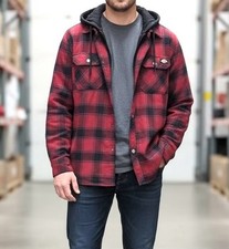 DICKIES Mens Quilt Lined Woven Plaid Flannel Jacket w/Hood SIZE XL NEW