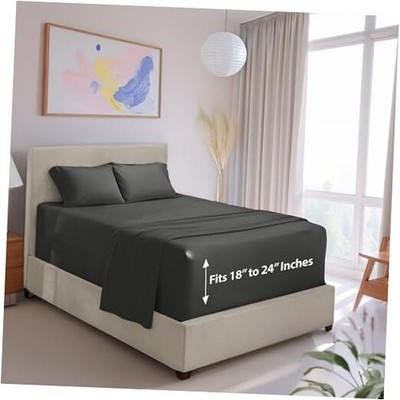 Bed Linen Set - Sheet Set, 4 Piece, Charcoal Stone Gray, Queen 08 - Dark Grey