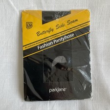 Vintage Parklane Pantyhose Butterfly Seam  Black USA Made 80s Deadstock Sz C