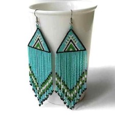 Tribal Earrings Native Large Boho American Seed Beads Handmade Earring