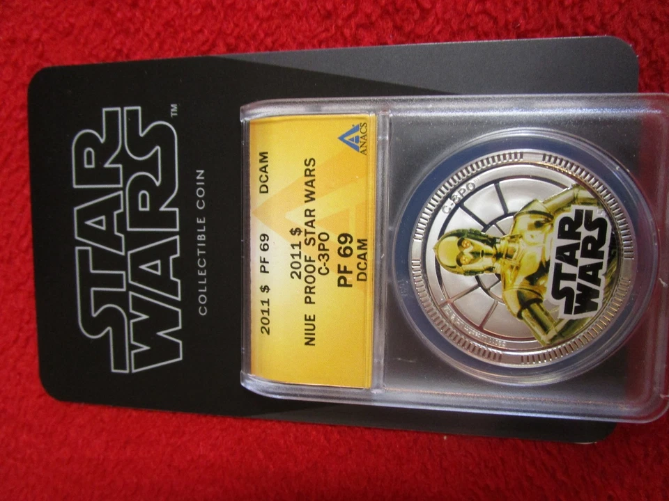 Placa de plata Niue 2011 $1 Star Wars C-3P0 ANACS PF69 Disney Lucas NGC CON CERTIFICADO DE AUTENTICIDAD c3p0 Foto 3 de 4