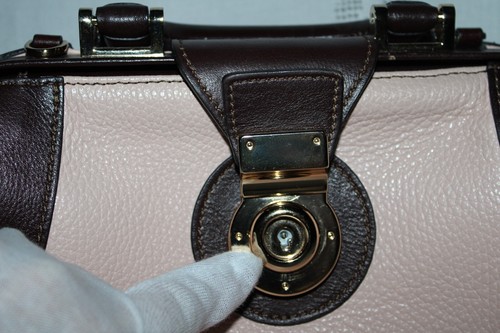 Divina Firenze Leather Crossbody Handbag Satchel Pink/Dk Brown Nice! - Picture 9 of 14