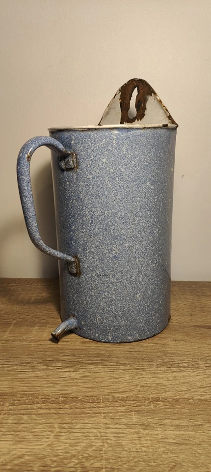 🔵 Broc A Lavement Vintage En Métal Émaillé Bleu 2L 21cm - Photo 2/4