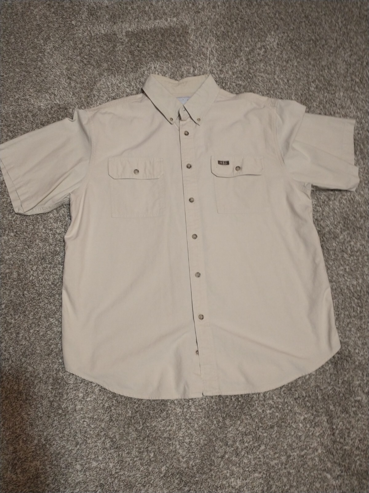 Vintage CARHARTT Men's Size Large Short Sleeve 100% Cotton Button up Shirt Tan