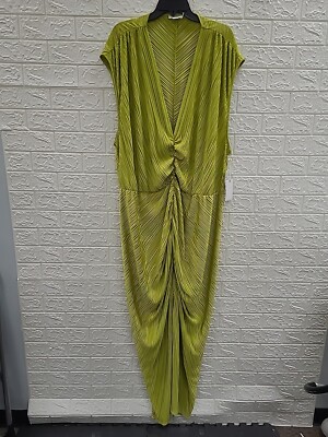 New Good American Always Fits Plisse Maxi Dress Chartrusse Size 7/8 | eBay