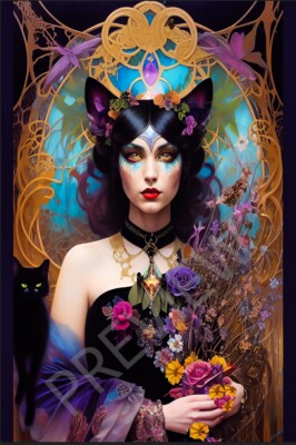 Witch Art Black Cat V2 Pop Surreal Witchy print 11x17 +signed by Ziola USA