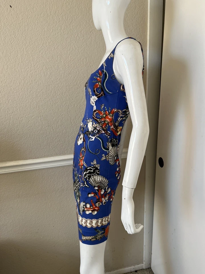 Vestido Vaina ROBERTO CAVALLI Azul/Rojo Algodón Sin Mangas Concha Marina/Joya Talla 40 IT Foto 3 de 4