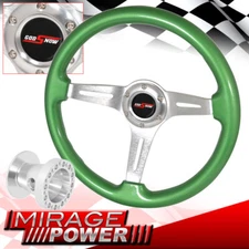 Adapter + Green Wood Silver Center Deep Dish Steering Wheel For 86-01 Integra