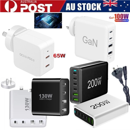 65W-200W GaN Wall Charger QC4 PD3 2 USB-C For iPhone 15 Pro Galaxy S25 Laptop - Picture 2 of 67