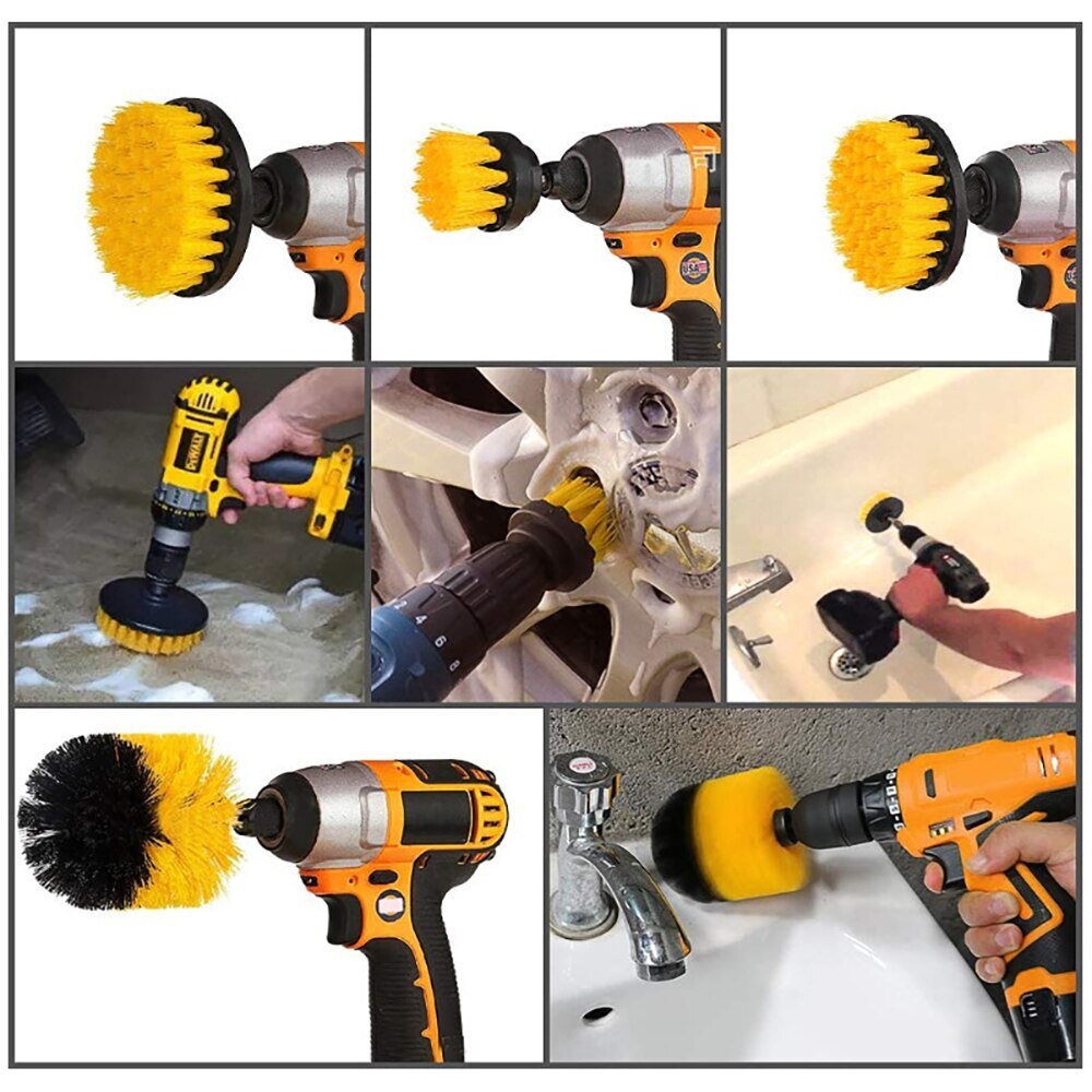 Set da 3 spazzole per trapano e avvitatore attacco 1/4 setole sintetiche pulizia foto 5