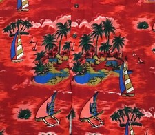Vtg Hawaiian Shirt Mens Sz M Med Sailboats Tropical Chest Pocket 100 Rayon