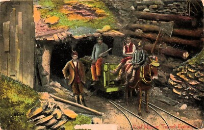 Coal Mine Mining Early 1900s Mule Burro Train Railroad Axe Tunnel Postcard H10