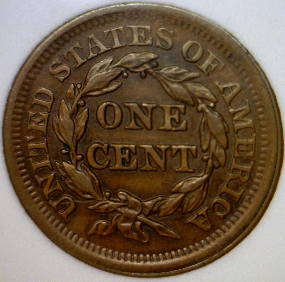 1851 ERROR BU + BROAD STRUCK Braided Hair Large Cent US Copper Coin NICE BS NR - Image 3 of 4