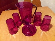 TUPPERWARE CARAFFA DA 2 L CON COPERCHIO +  4 BICCHIERI LINEA PRISMA COLORE VIOLA