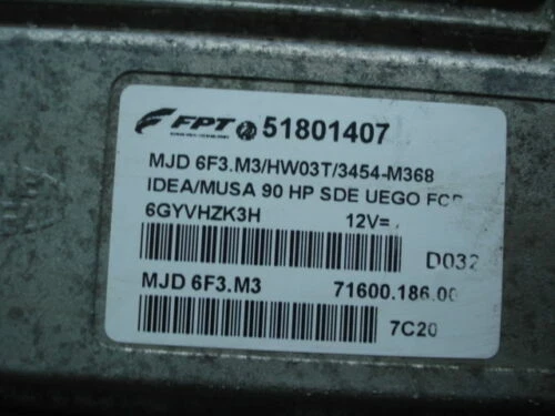 Engine Control Unit FIAT IDEA LANCIA MUSA 51801407 MJD6F3M3 7160018600 - Image 2 of 2