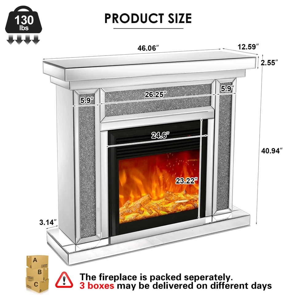 1500W Espejo Eléctrico Chimenea Abrigo Calentador Llama 3D Soporte TV con RC Foto 2 de 4