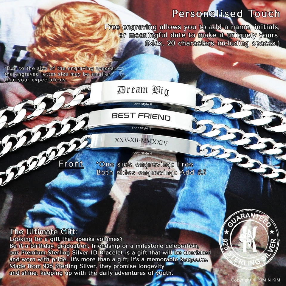 Quality Sterling Silver ID bracelet for Boys, Personalised Mens Bracelet-KIMNKIM - Image 3 of 4