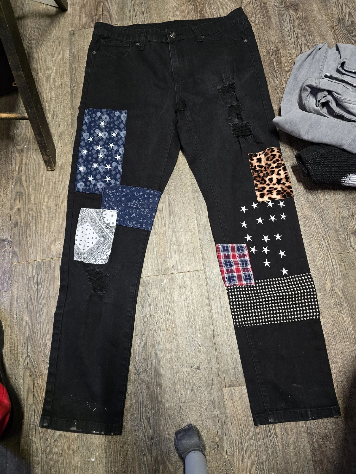 Jean skinny homme Rue21 Supreme Flex 36 32 noir déchirures Americana