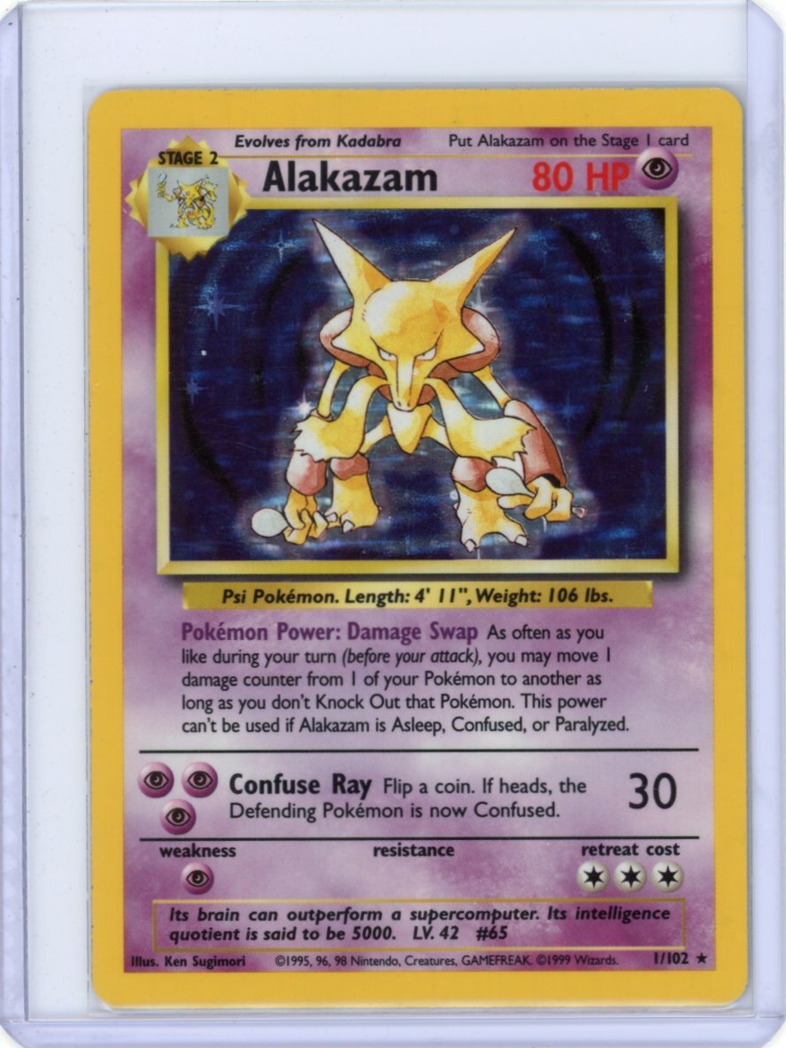 Alakazam Holofoil 1/102 Base Set Rare Pokemon Card REAL CARD 