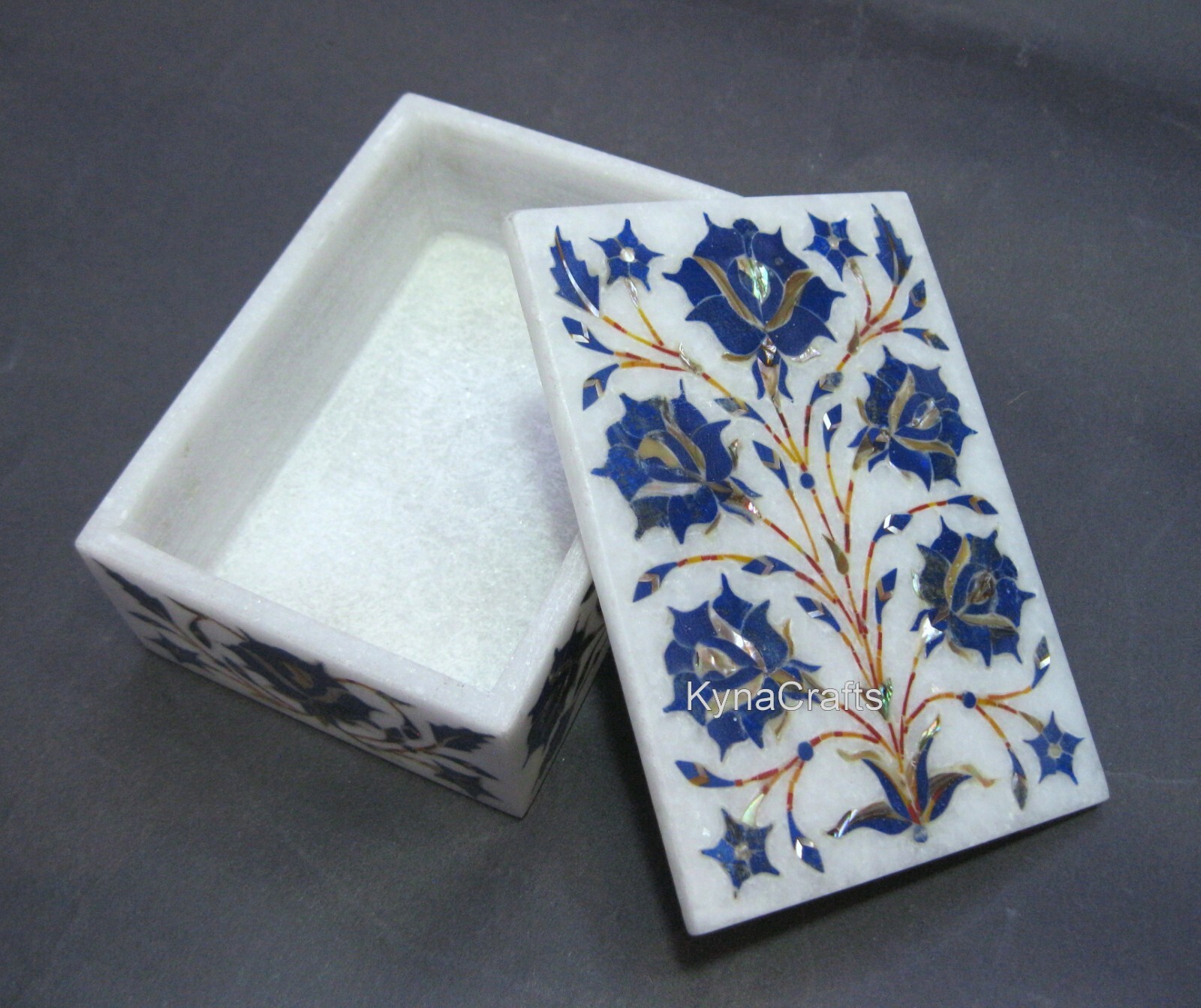Elegant White Marble Jewelry Box with Floral Inlay 5x3.5 Inches