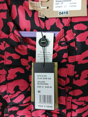 PAUL COSTELLOE Silk Shirt Top - Size UK 12 Leopard Print Red Black BNWT RRP £129 - Picture 6 of 11