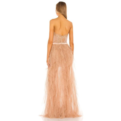 For Love & Lemons X REVOLVE Bustier Tulle Gown Strapless Ruffle Warm Taupe Large - Picture 4 of 16