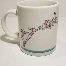 Vtg 80s Women Gymnastics Vault coffee mug BEB Prints 1985 Rare Olympics