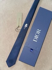 Dior Silk Tie Solid Navy Blue Floral Logo Rose Pattern Made in Italy 2.75 Widest