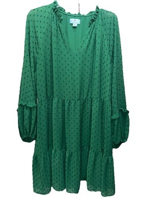 CeCe Dress Sz 2X Hunter Green Tiered Puff Sleeve cowgirl line dance hoedown barn