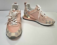 LOUIS VUITTON US 7 IT 37 Run Away Pink Suede Ivory Damier Azur Canvas Sneakers