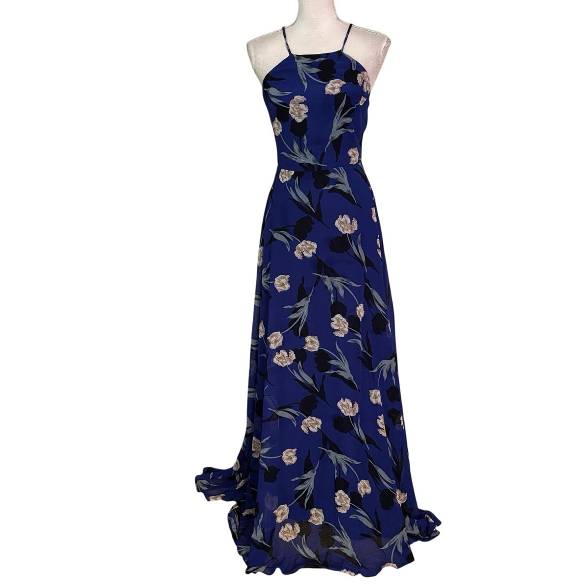 NEW Lulus Size S All I Need Royal Blue Floral Print Lace Up Back