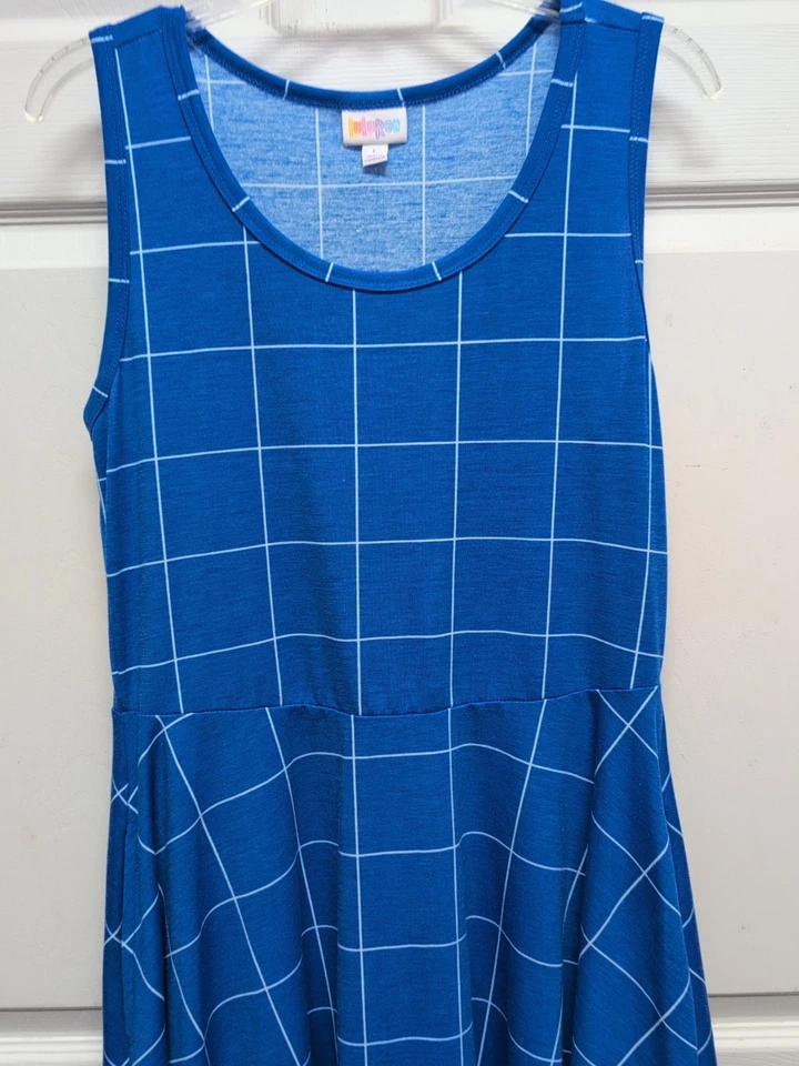 LuLaRoe. Vestido para mujer sin mangas talla L azul blanco grandes bolsillos a cuadros  Foto 2 de 4